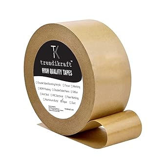 TRENDIKRAFT Brown Kraft Paper Tape Easy-to-Tear Writable Non-Coated Surface for Sealing Packaging Use, Eco-Friendly and Recyclable (2 inch x 50M)