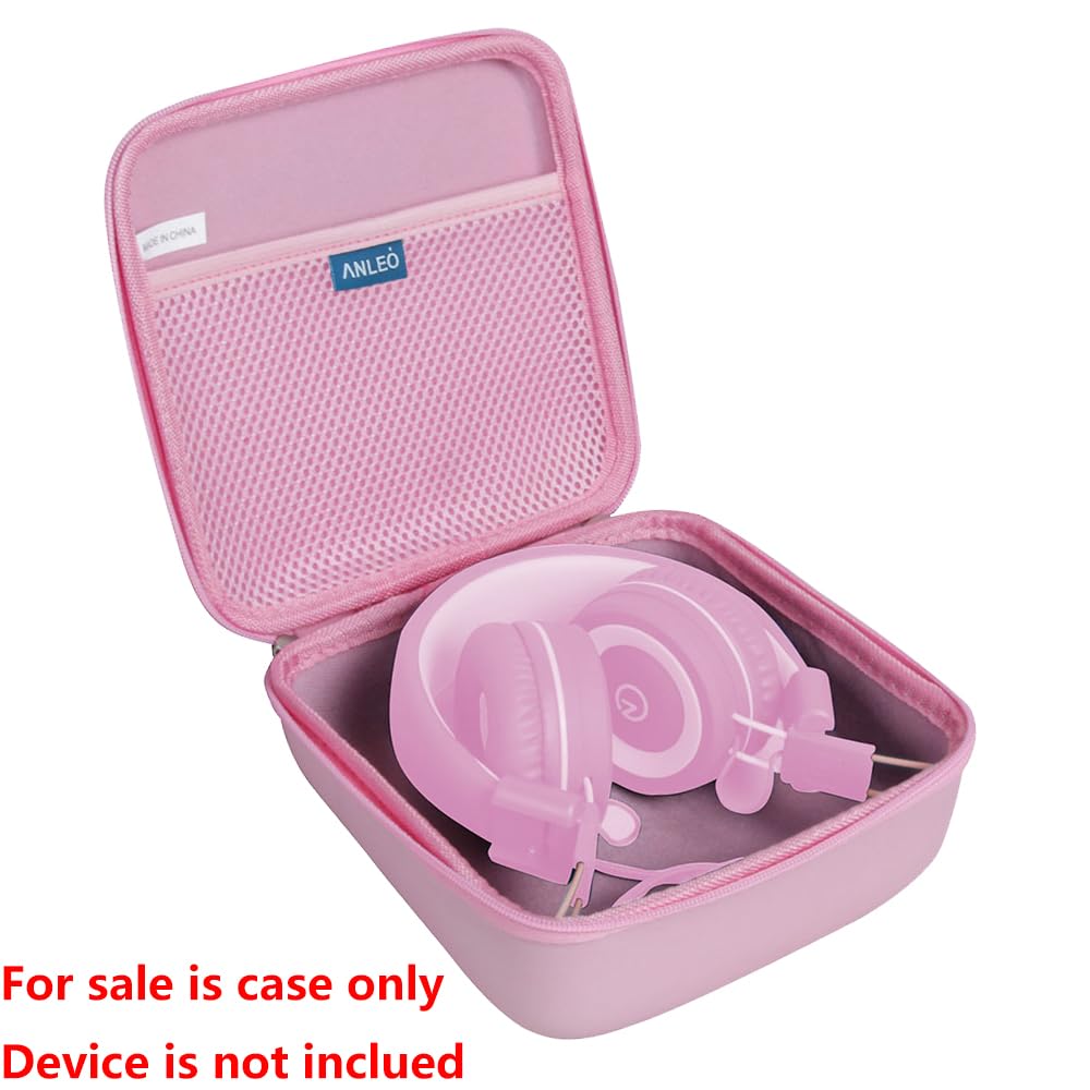 Anleo Hard Travel Case for noot Products K11/Elecder i37/POWMEE M1/POWMEE M2/Mpow CH8/iRAG J01/noot Products K22/NIVAVA K8/noot Products K33/iClever/Sonitum Kids Headphones(Only Case) (Pink) 1
