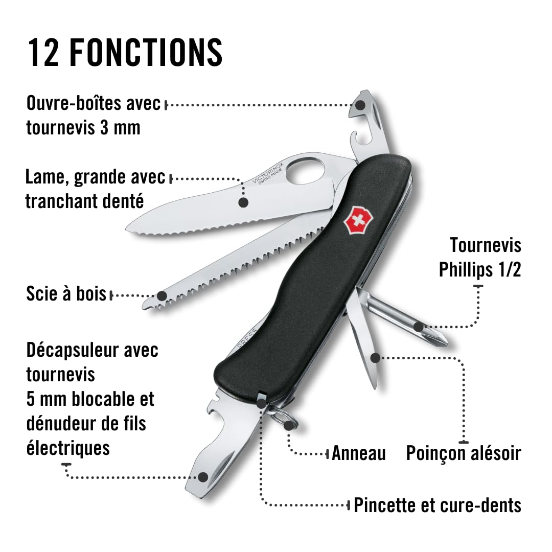 Couteau de poche Victorinox Trailmaster (12 fonctions, lame blocable, tournevis Phillips, scie à bois, décapsuleur blocable)