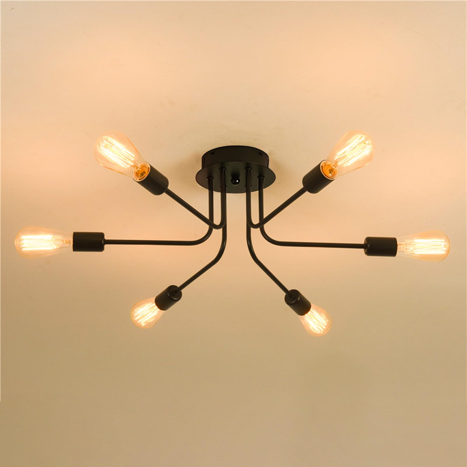 Lampadario Industriale A 6 Luci In Oro – Plafoniera Vintage E27 Per Soggiorno, Camera E Cucina, Bracci Regolabili, Adatto A Dimmer, 70 Cm Di Diametro