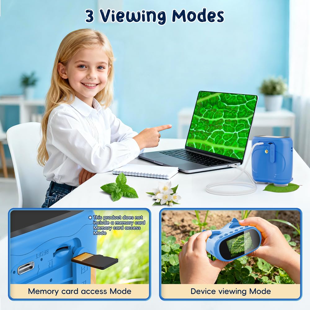2 in 1 Microscopio Bambini e Telescopio, Temodu Microscopio Digitale da 2.0‘’, Elettronico Portatile Telescopio 10X con 8 luci LED, può essere utilizzato come regalo di compleanno o di Natale (Blue)