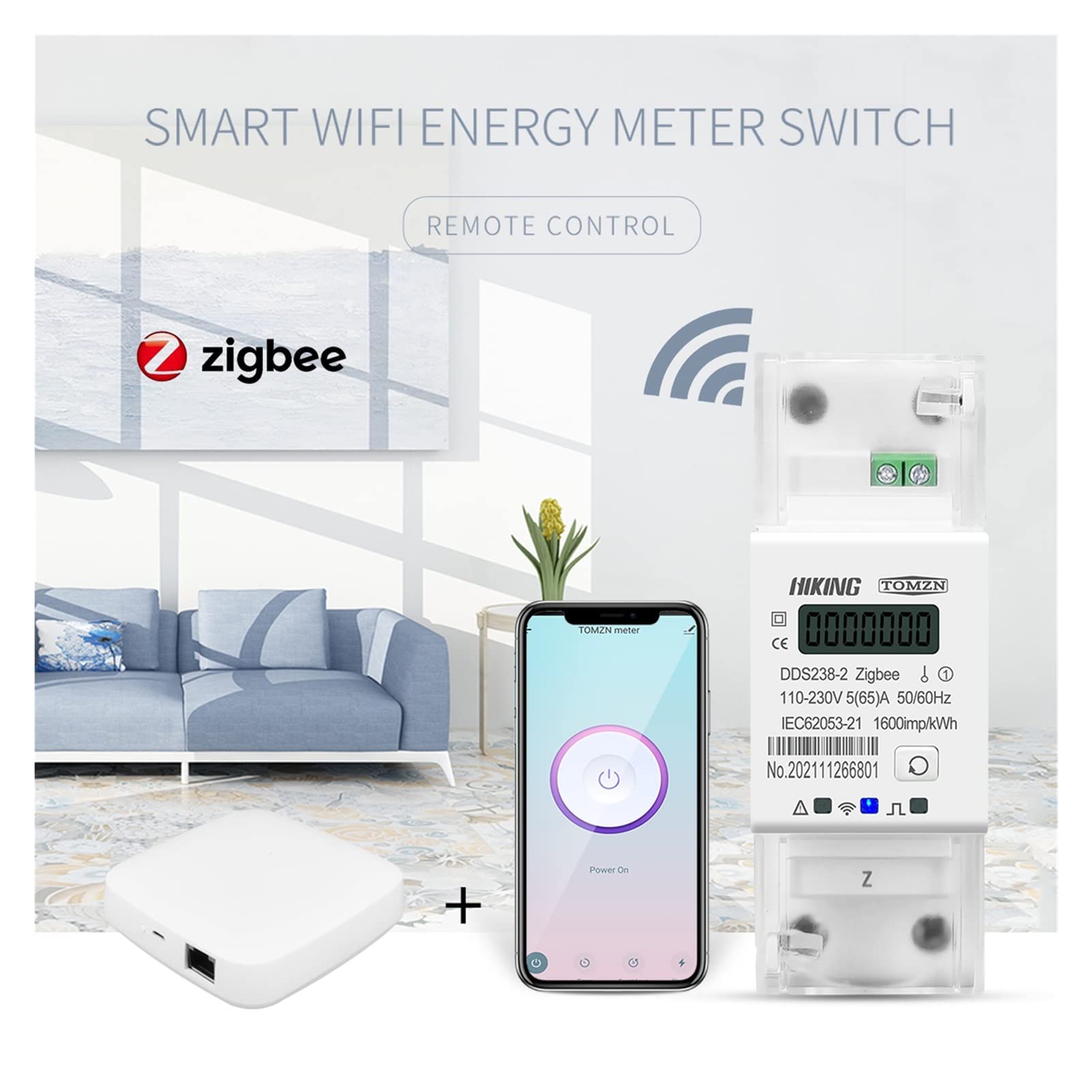 65A Gateway Singola Passaggio TUYA Gail Wi-Fi Timer Smart Energy Meter Timer Monitor KWH Mister Wattmeter (Color : Wireless Gateway)