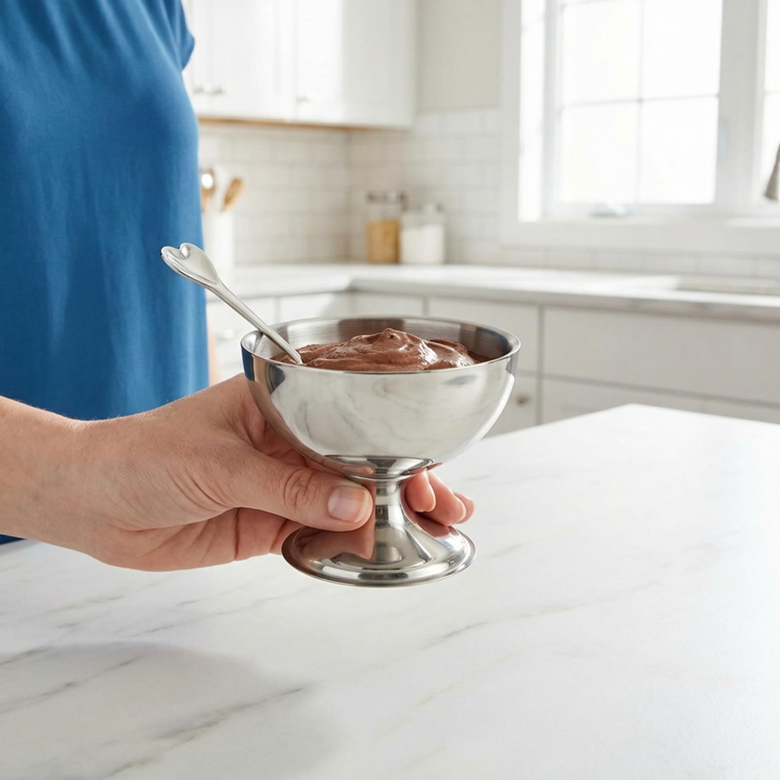 8 coppe per gelato: 200 ml/6,8 fl oz, coppette da dessert in acciaio inossidabile, ciotole moderne per servire macedonie e budini, coppette rotonde con piedistallo per snack, salse e