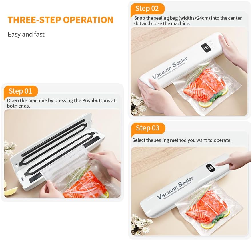 Food Vacuum Sealer 20 Vacuum Sealer Bags, Automatic Food Vacuum Sealer, Digital Display and Independent Sealing Function - Image 3