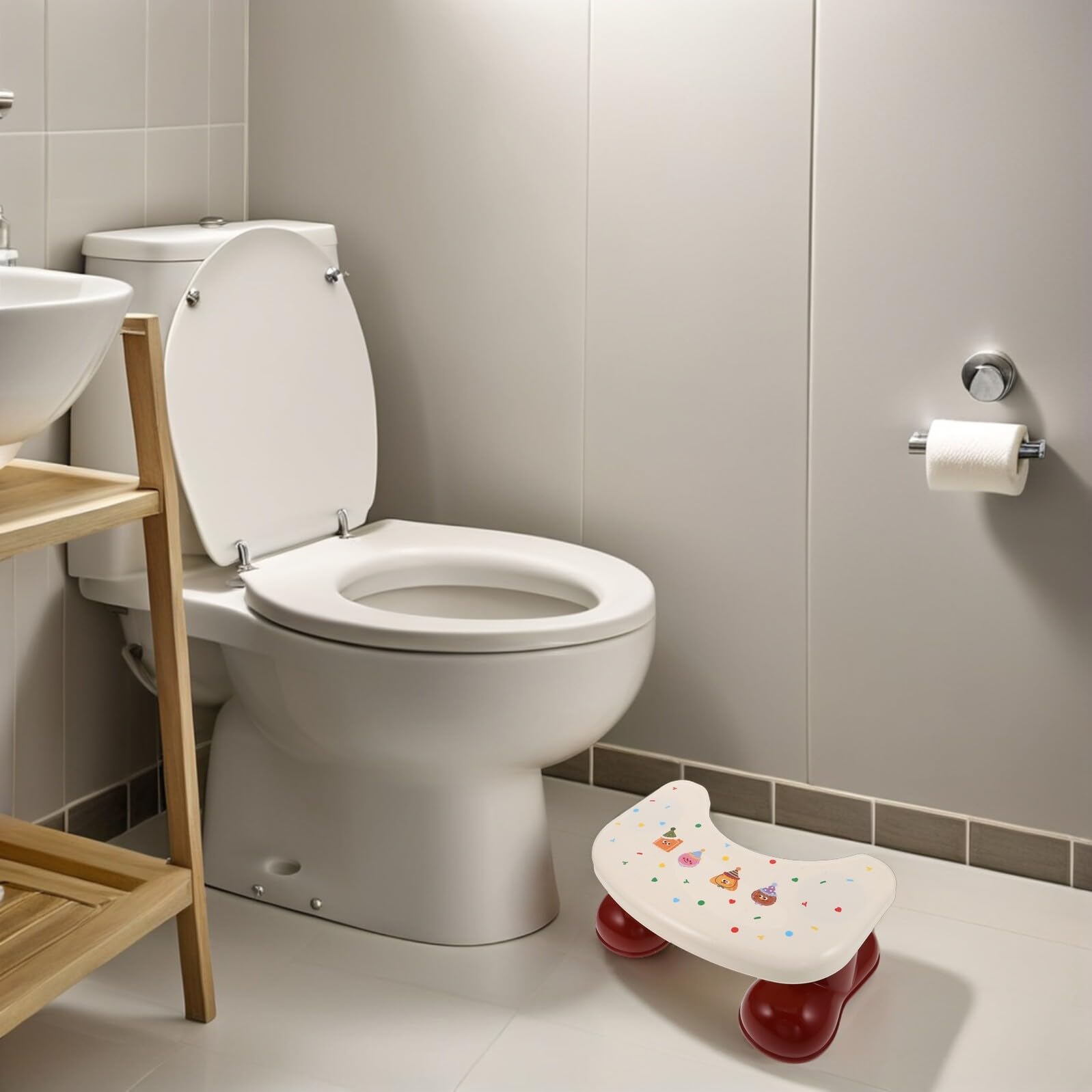 Rutschfester Kinder Tritthocker aus Kunststoff in Rot für Toilette | Leicht zu Reinigen, Tragbar für Reisen, Stabile Fußplattform für Kleinkinder und Kinder