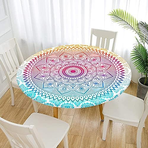 FANSU Round Tablecloth 70cm, Waterproof Round Table Cover Mandala Wipe Clean Table Protector for Kitchen Dining Room, Great for Diameter of Table 50-60