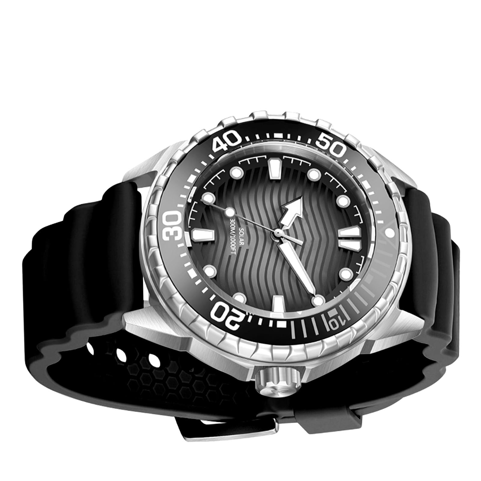 Wakects Reloj de Buceo de Cuarzo con Energía Solar, Resistente Al Agua hasta 300 M, Correa de Silicona Luminosa, para Hombres y Mujeres, Actividades Al Aire de Buceo Profesional