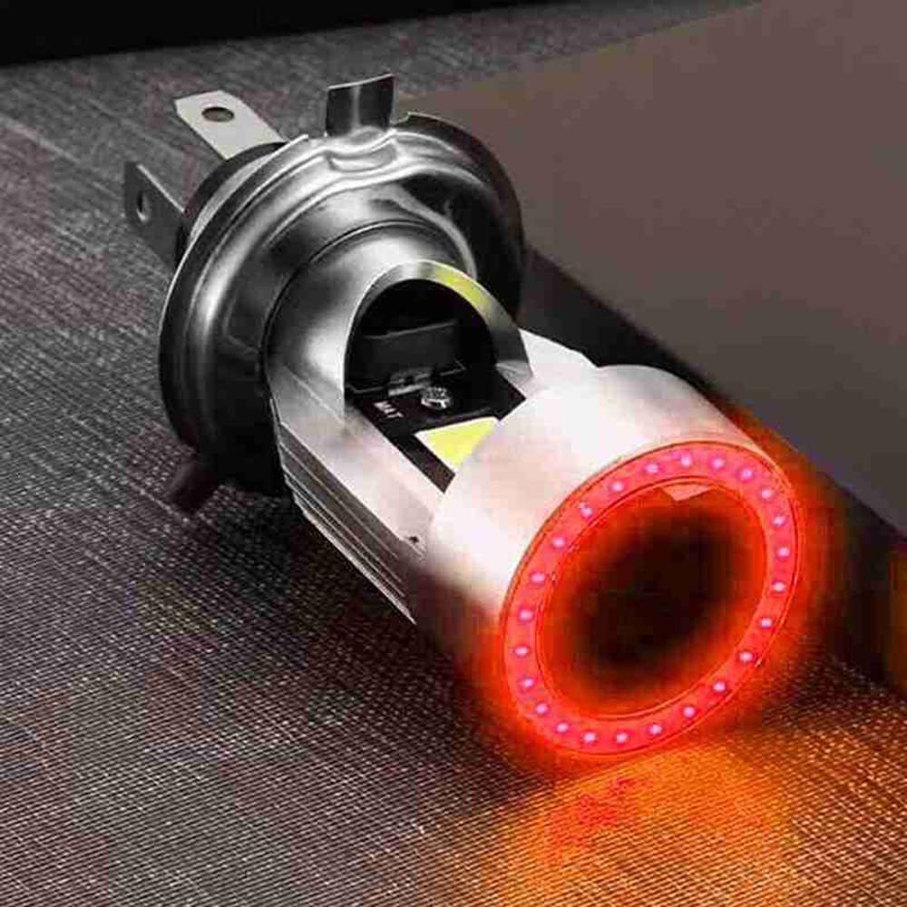 YSY H4 LED Motorcycle Headlight Bulb Hi/Lo Beam 20W 2000LM 6000K Cool White with Red Angel Eye Daytime Running Light (H4, Angel eye red)