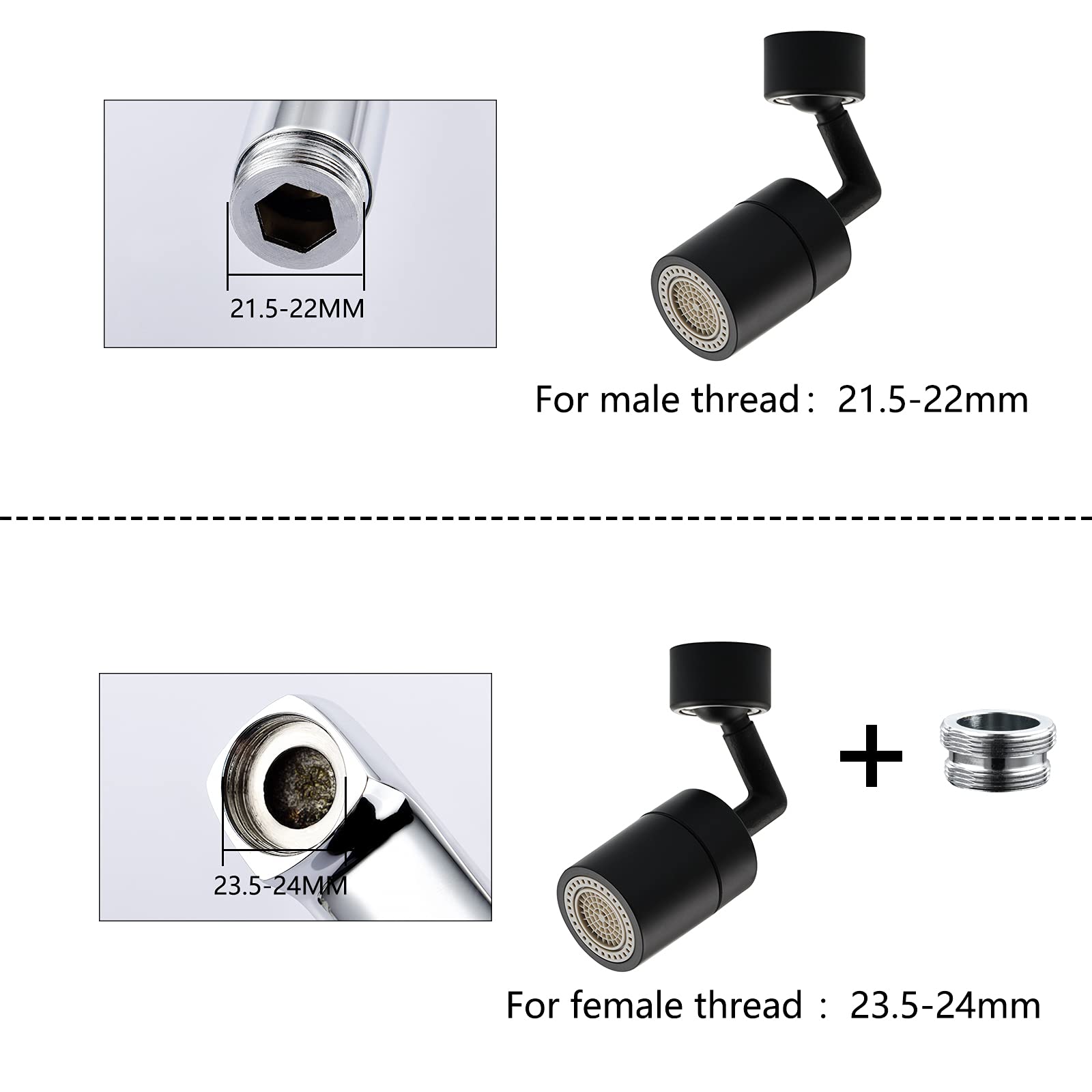 Robinet d'évier de cuisine Aérateur Filtre anti-éclaboussures Extension de robinet 2 modes de pulvérisation d'écoulement Rotation à 720 degrés Embout de pulvérisation M22 x M24 Aérateur d'évier pour
