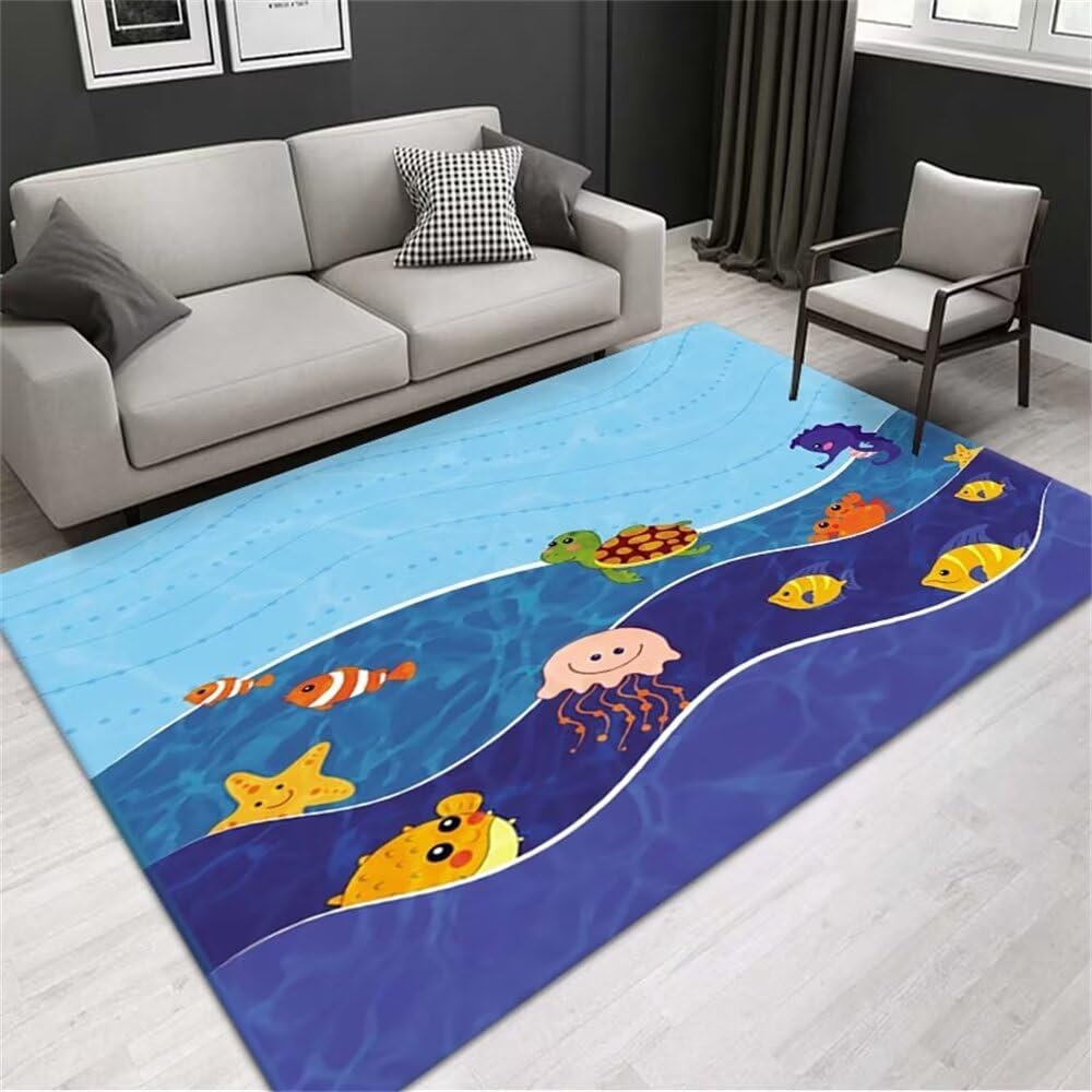 Tapis de chambre de jeunesse bleu au motif classique chic