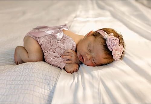 Miniatura 3 de ForBaysy Mameluco de encaje con diadema de flores para recién nacido, accesorios de fotografía para recién nacidos, accesorios para posar