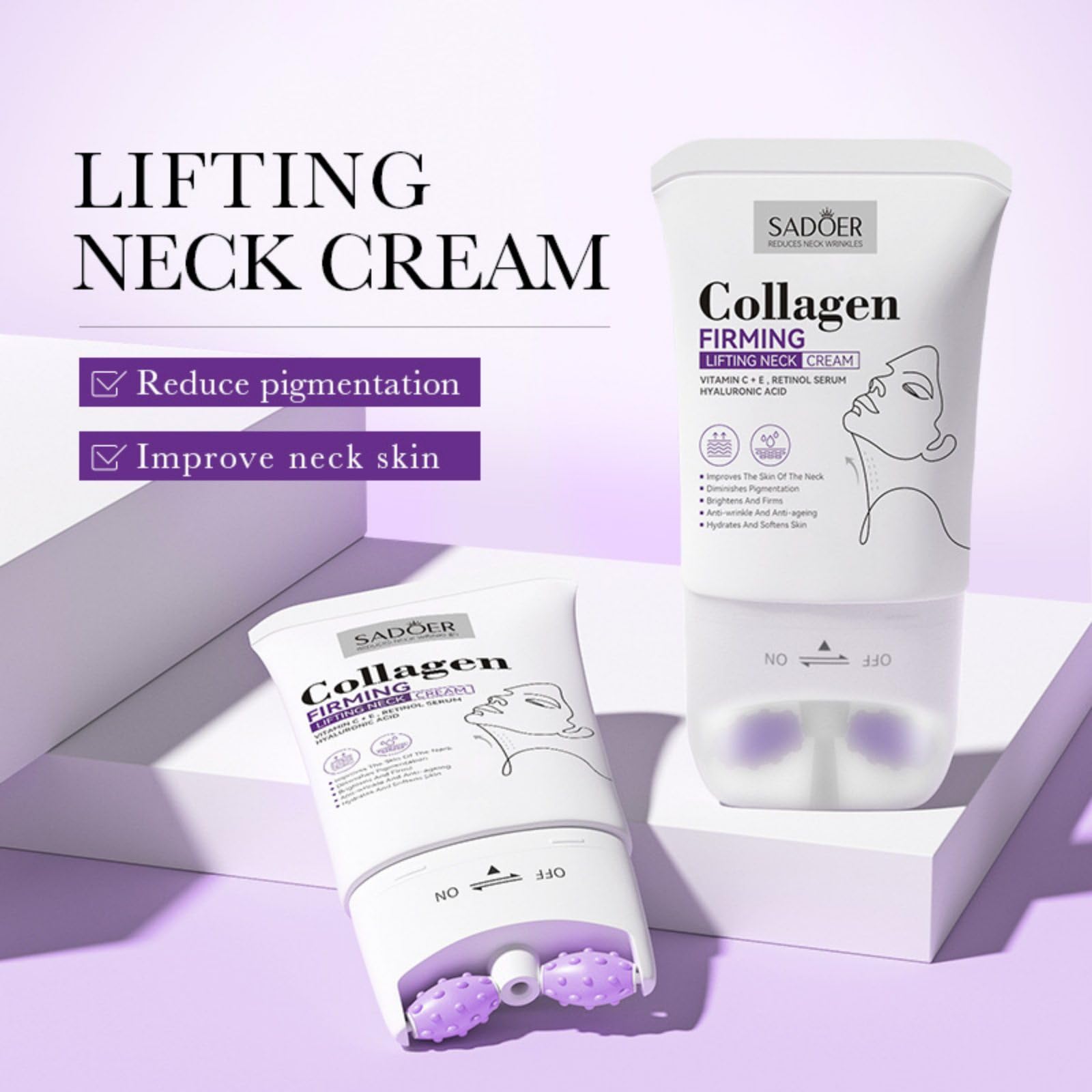 Collagen Firming Lifting Neck Cream Neck Firming Cream with Roller Neck Creams for Firming Roller Anti-Wrinkle Hydrate and Soften Skin Enhance Skin Tone Spa Level Neck Care 110ml - Image 2