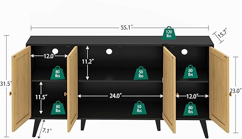 Miniatura 3 de Iwell Aparador Buffet Gabinete con Almacenamiento, Gabinete de Ratán con Estantes Ajustables, Gabinete de Almacenamiento para Sala de Estar,