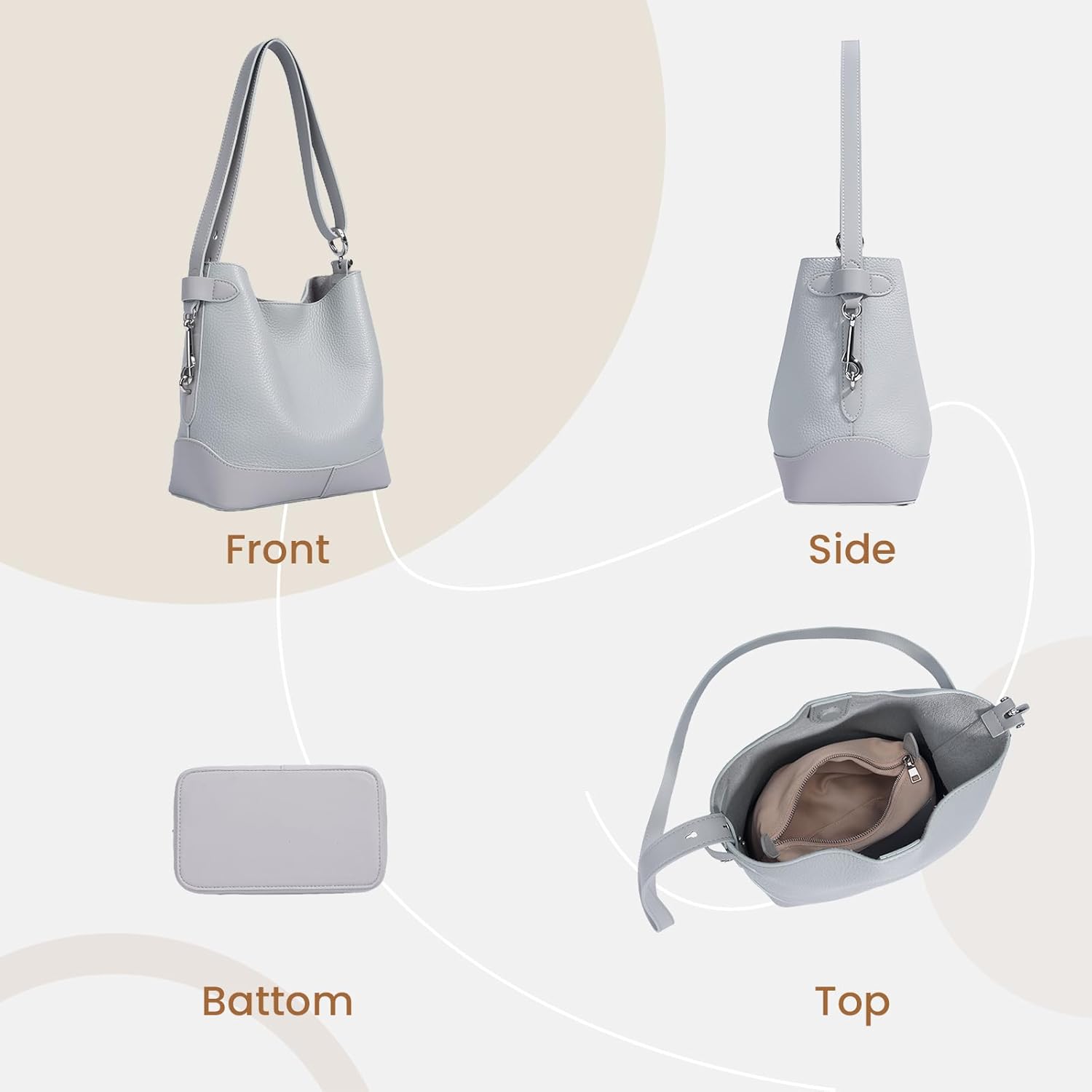 Genuine Leather Crossbody Bags for Women, Trendy Leather Purses Shoulder Bucket bags for women with Adjustable Strap
