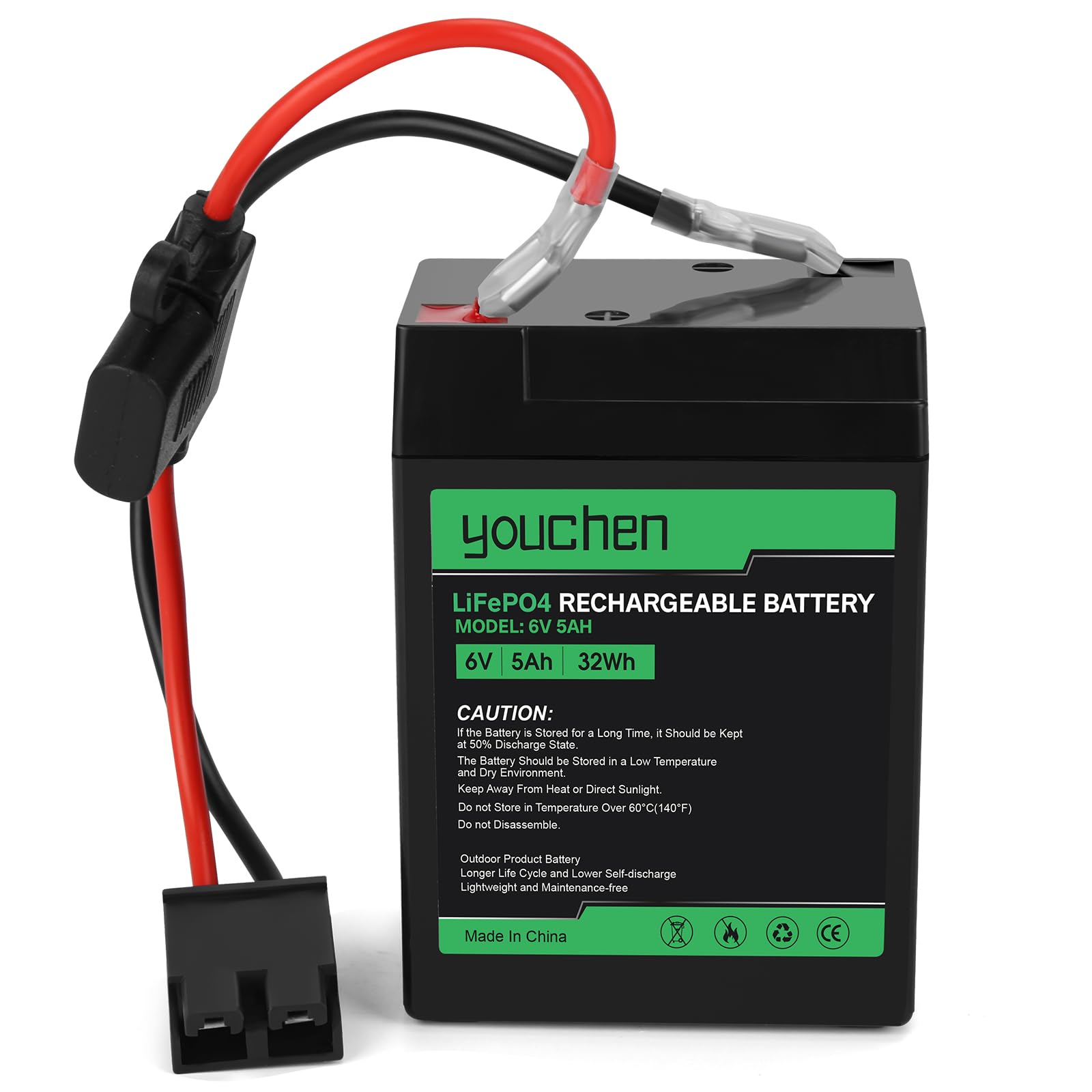 youchen 6V Lightweight LiFePO₄ 5Ah Battery for Fisher-Price Power Wheels Toddler 6 Volt Blue Batteries 2000+ Cycles