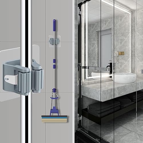 Miniatura 2 de 3-H Paquete de 24 soportes autoadhesivos para escobas de montaje en pared, organizador de escobas resistente sin taladrar para garaje, armario,