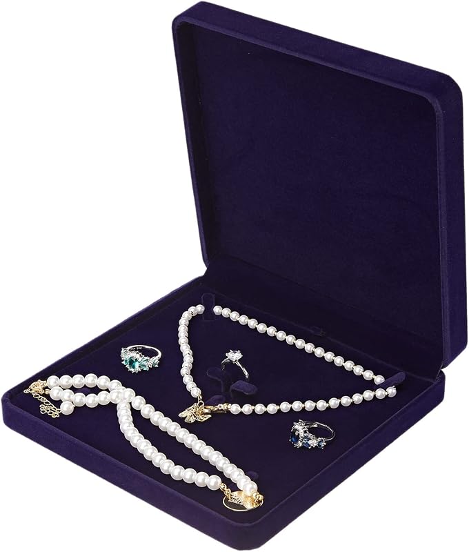 LETURE Caja de joyería de terciopelo, caja de regalo de terciopelo para pulsera, collar, pendiente, anillo (azul)