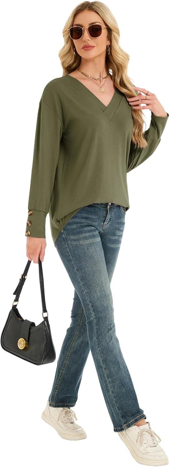 Women's Long Sleeve Shirts Spring Tunic Outfits 2026 Oversized V Neck Blouses Work Tops Business Basic Casual Tees - Image 6