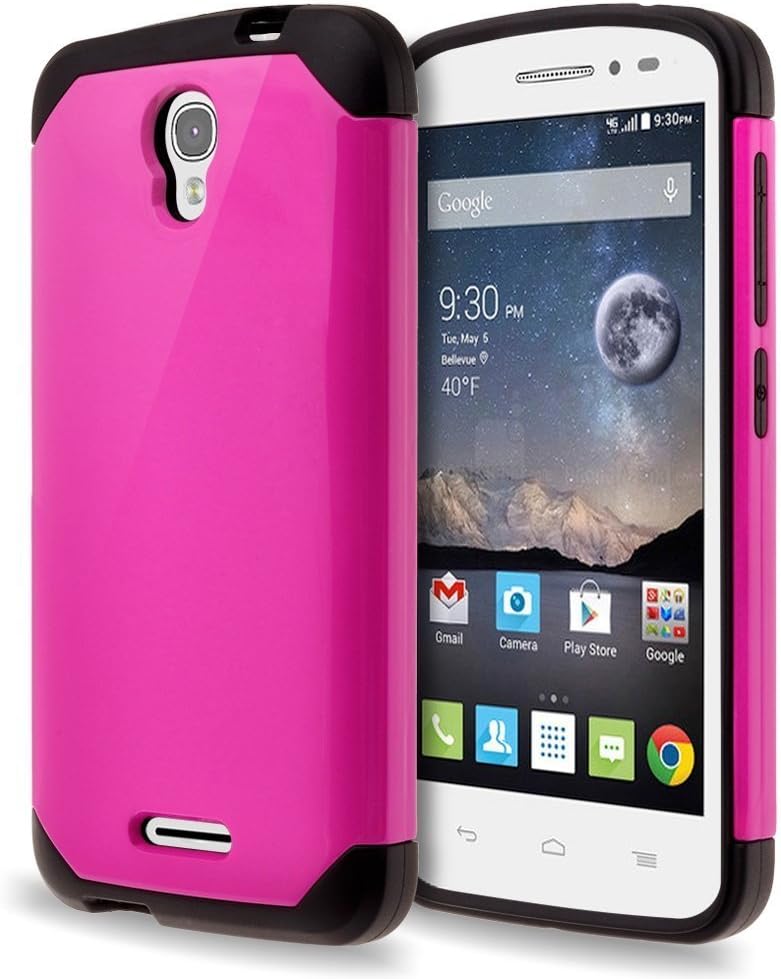 Customerfirst - Alcatel One Touch Pop Astro 5042T Case - Dual Layer Armor Protective Slim Hybrid Case For Alcatel Onetouch POP Astro - Hot Pink - Includes Key Chain Flash Light (HYBRID HOT PINK)