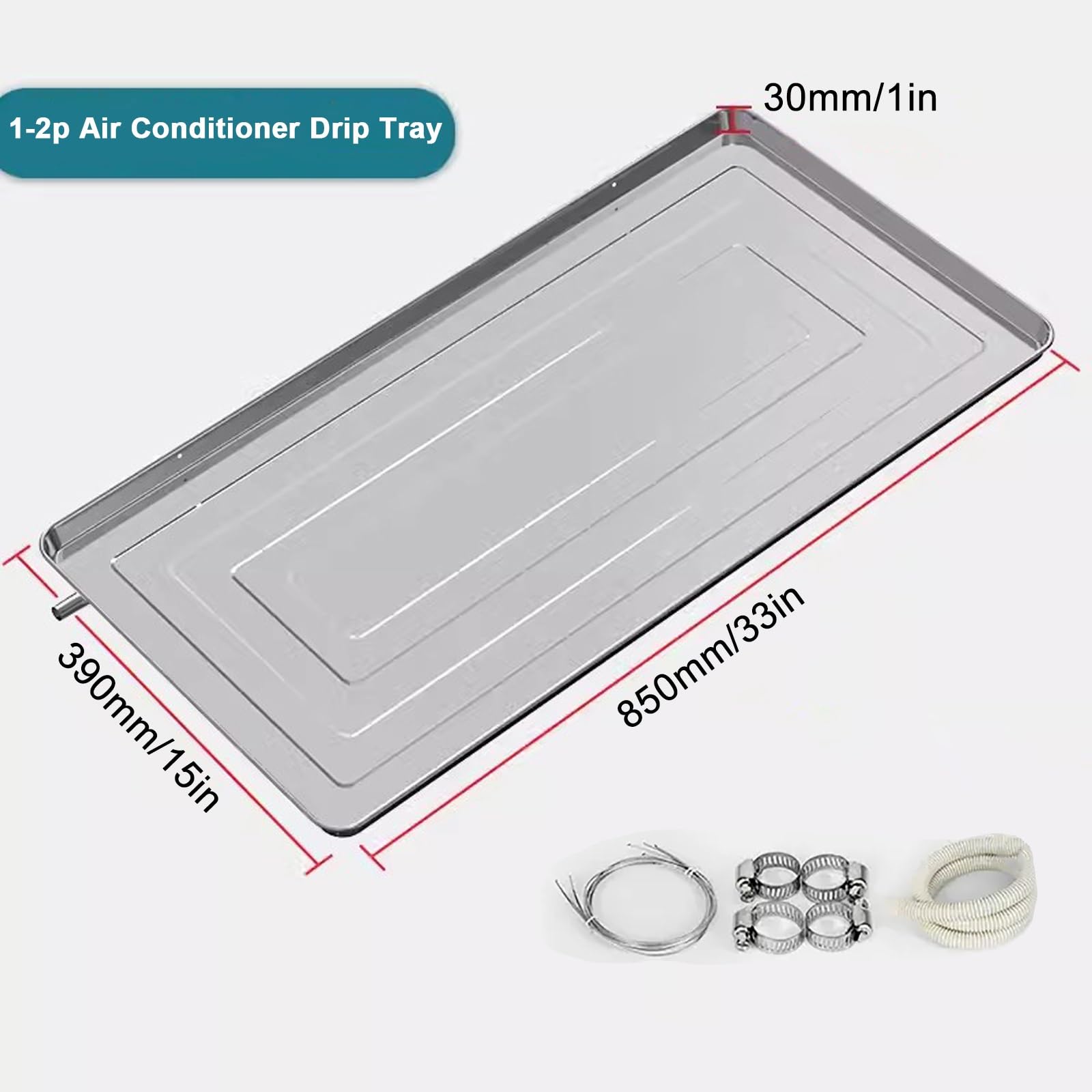 Bandeja de drenaje de aire acondicionado, bandeja de goteo de acero inoxidable para unidades de interior/exterior, kit de recogida de agua y drenaje para sistemas de CA de ventana