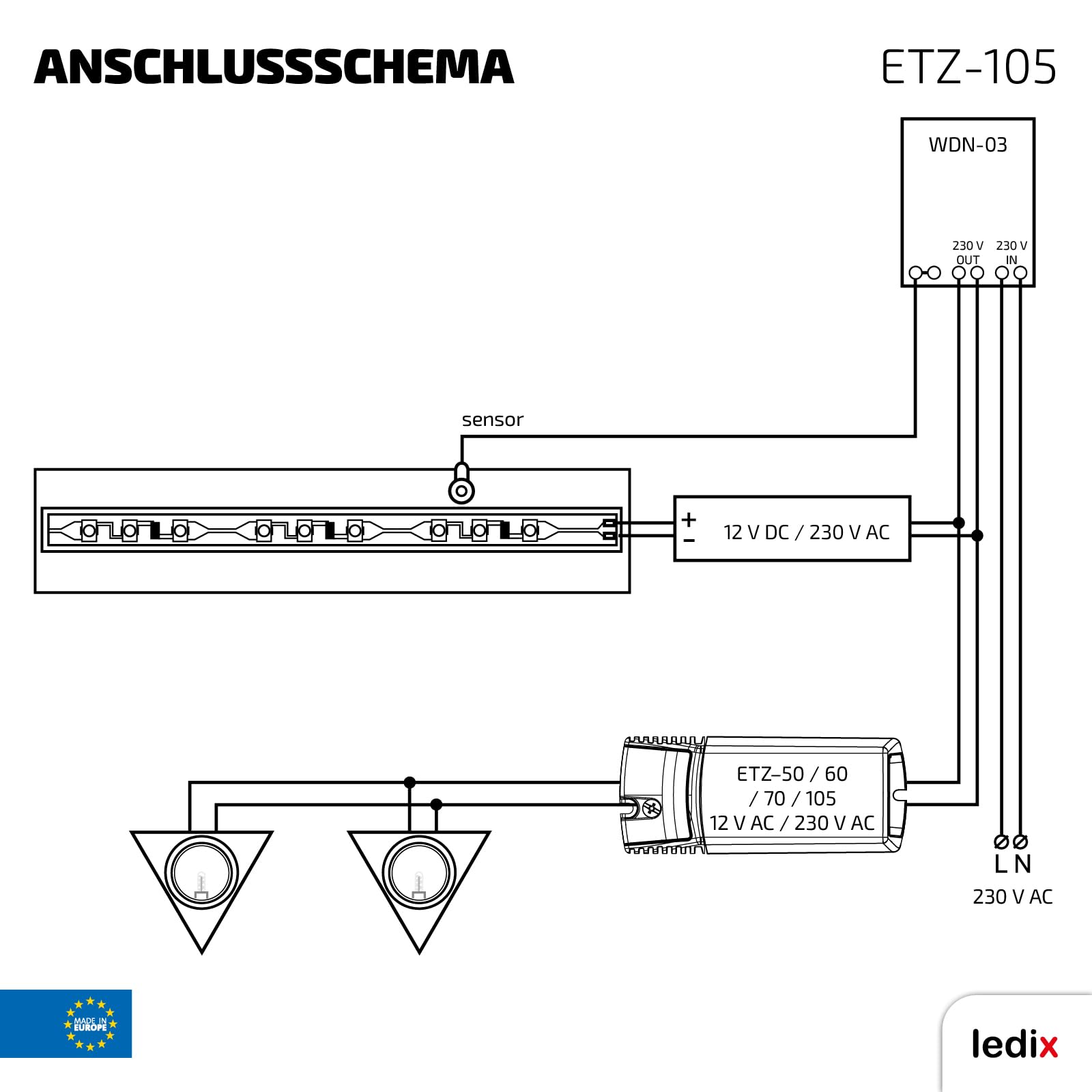 Transformador Electrónico 12 V 105 W, 1 Pieza, ETZ de 105