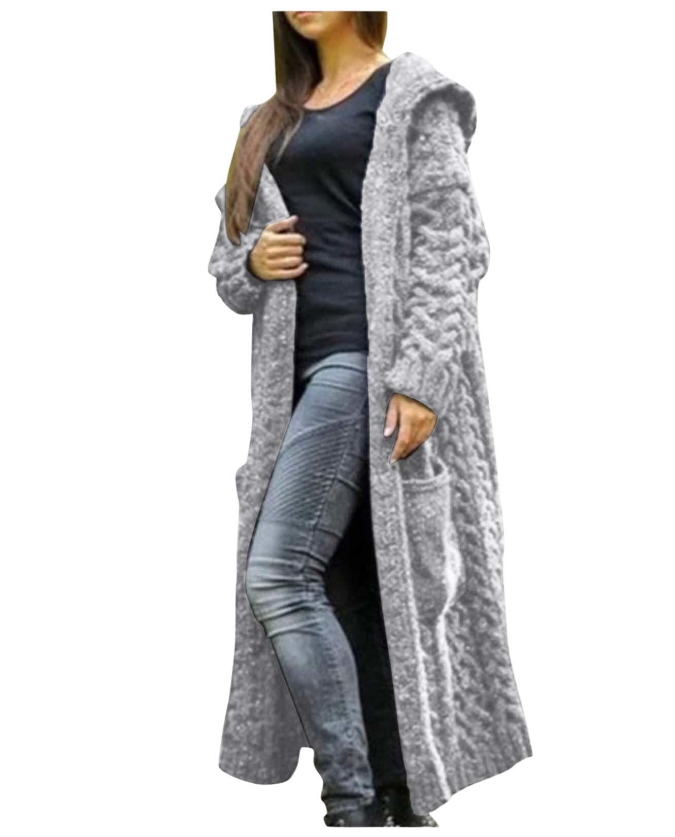 Duster Sweaters for Women Plus Size Long Cardigan with Hood Fall Winter Chunky Cable Knitted Sweater Coats