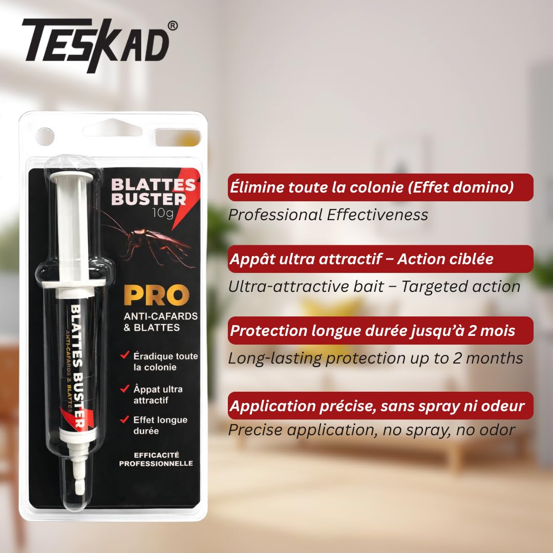 Blattes Buster Gel Anti-Cafards 10g Professionnel – Insecticide Appât Puissant Élimine Cafards et Blattes Protection Longue Durée Intérieur