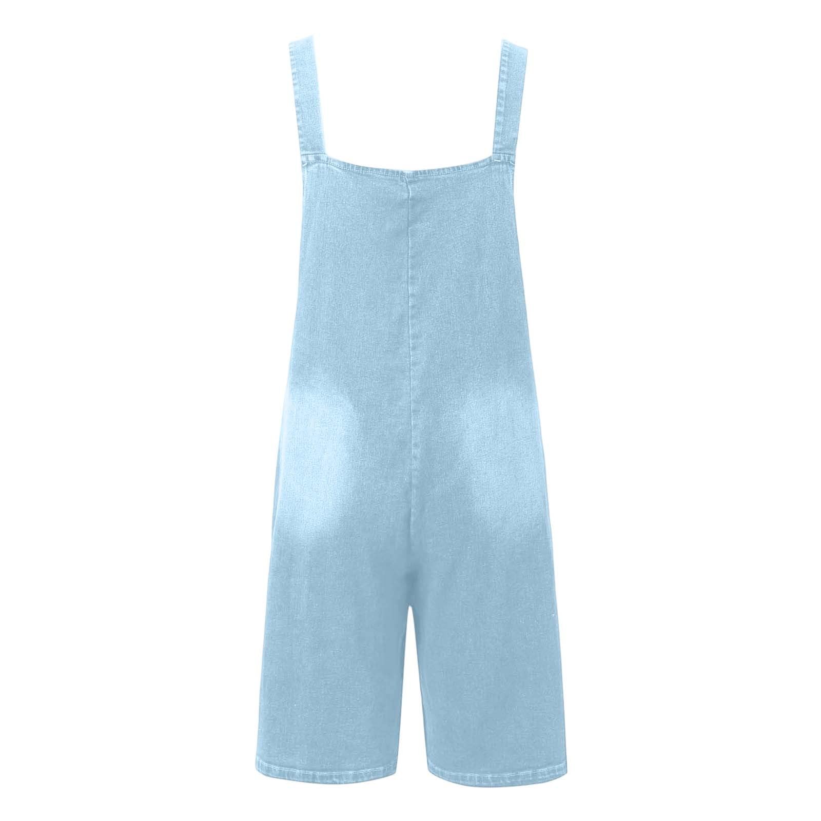 Générique Salopette Courte en Jean boutonnée Devant, Jambes Larges et Amples, bavette Ajustable pour Femme, Tenue décontractée Tendance été