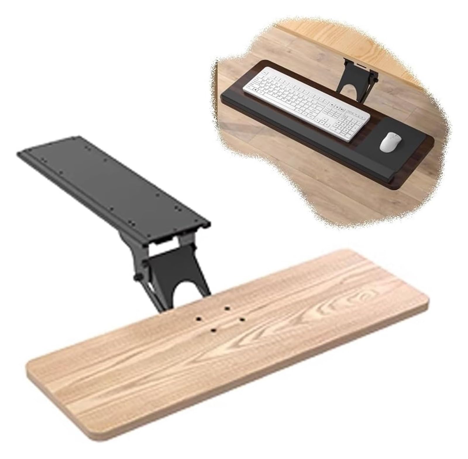 Ergonomische Schreibtisch-Verlängerungsablage, drehbarer Maus- und Tastaturhalter unter dem Schreibtisch, verstellbarer ausziehbarer Tastaturständer für Home Office (Ahornholz, 75 x 24 cm)