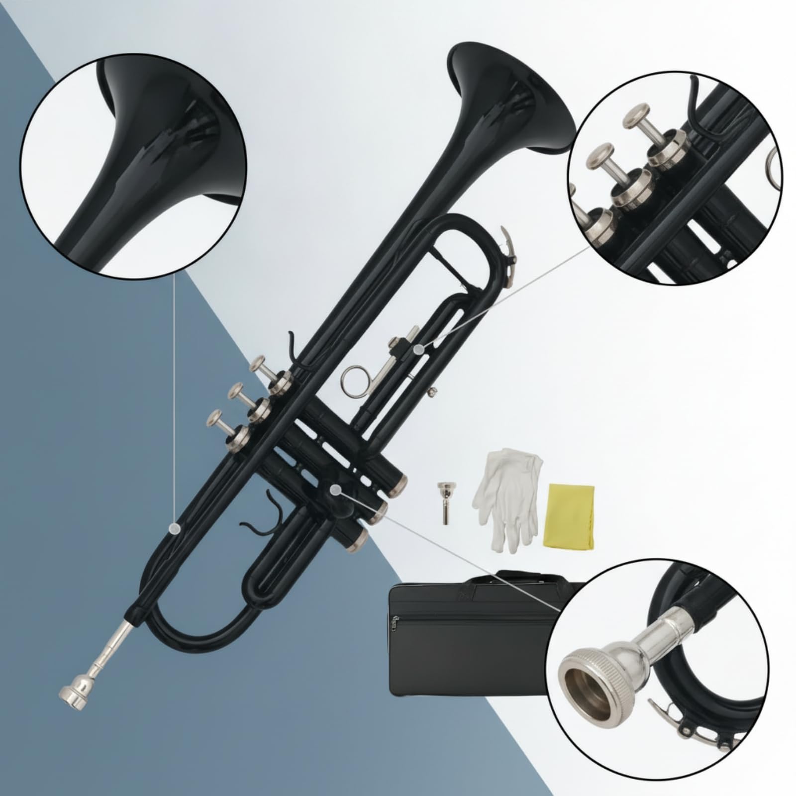 Tromba in Laccata Nera Tromba in Si Bemolle Tre Pistoni per Principianti, Musicisti, Studio, Scuola, Concerti