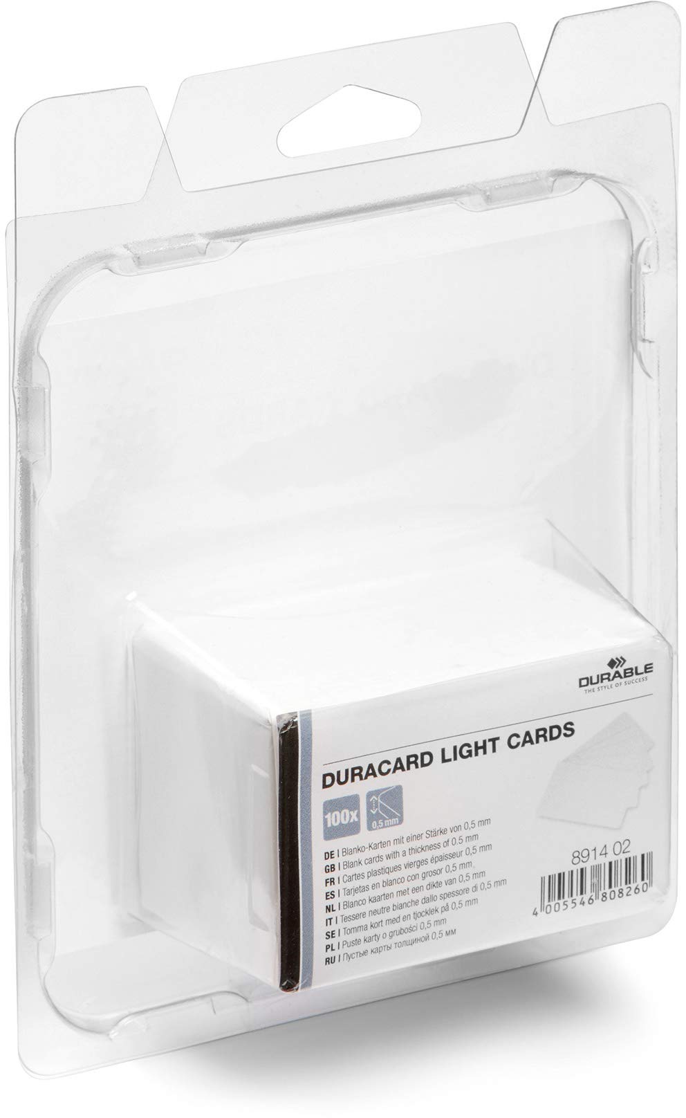Durable 891402 Carte plastique vierge fine pour Imprimante Duracard ID300 Blanc - Pack de 100 - 891402