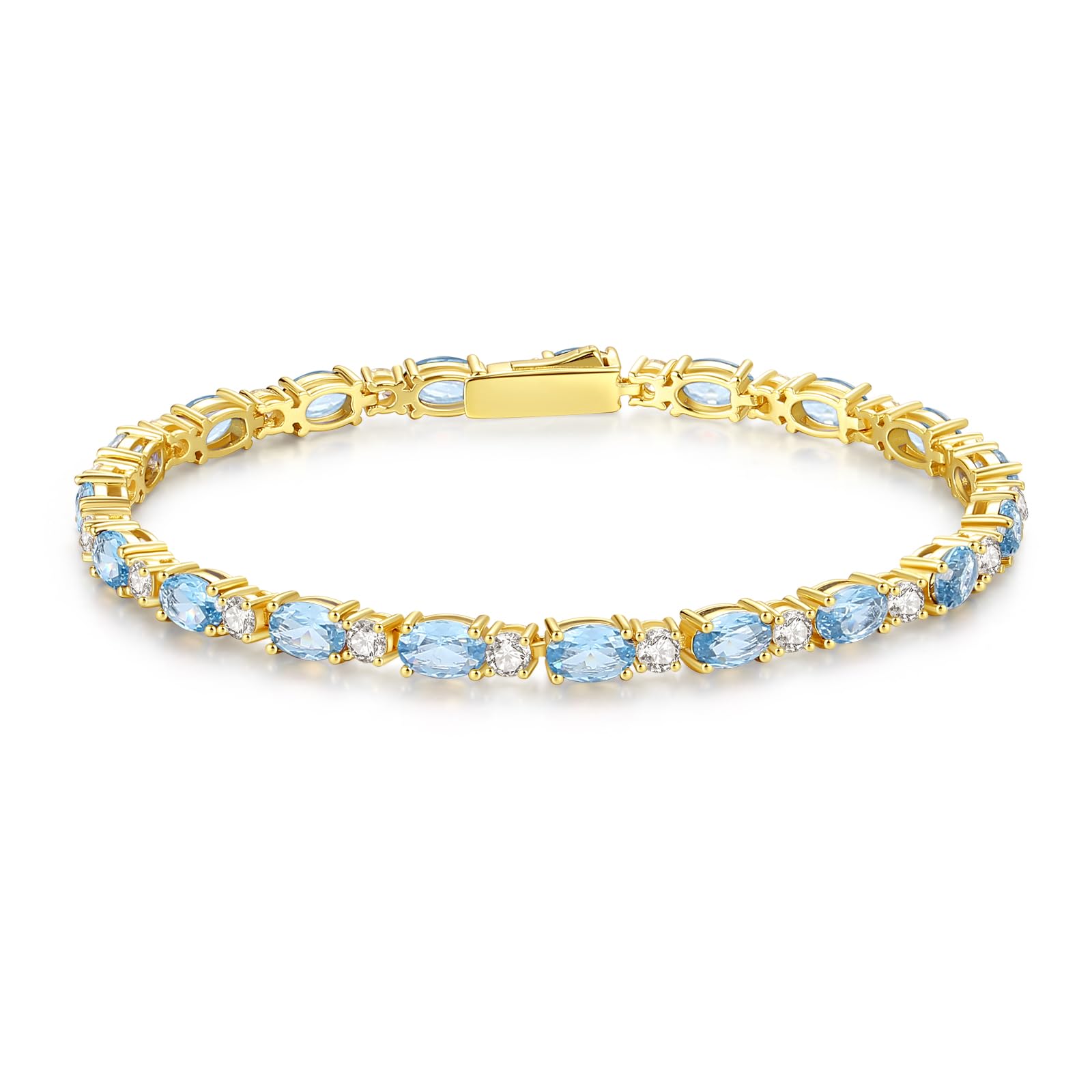 FANCIME 14K Gold Plated Birthstone Bracelets 4mm Sterling Silver Tennis Bracelets Gold Bracelets Birthday Jewelry Gifts for Women 7"