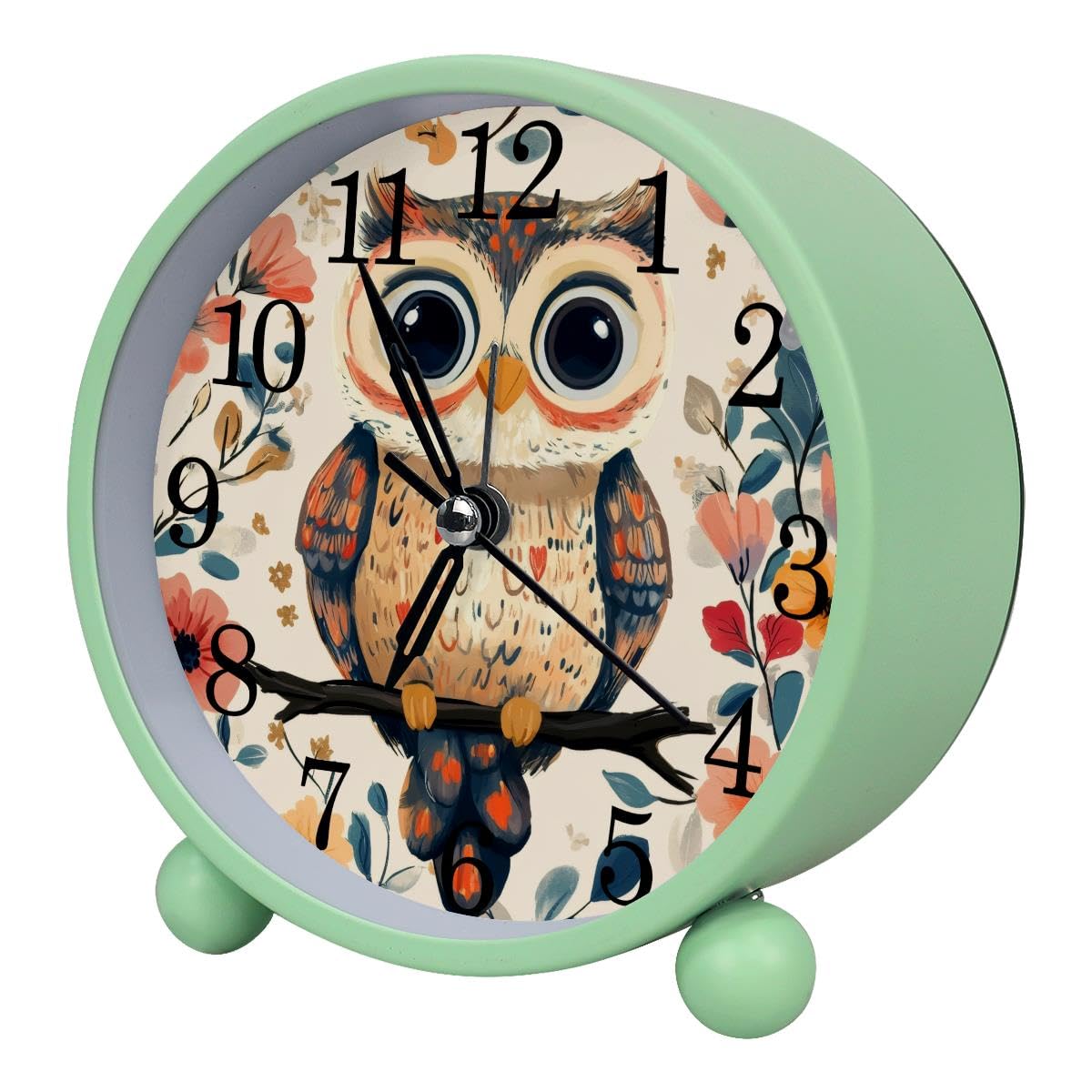 Luoweisi Alarm Clock Owl Florals, Silent Non-Ticking with Night Light