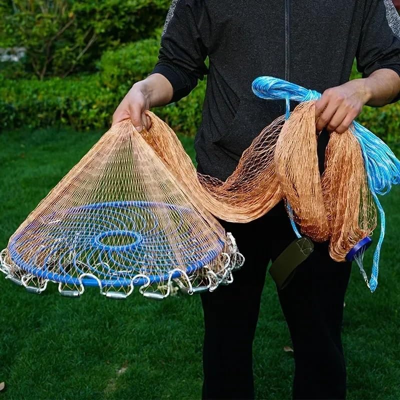 Lancer Un Filet Filet de pêche à Lancer à la Main en Nylon tressé avec Gros Anneau Bleu en Plastique Cast Net(300)