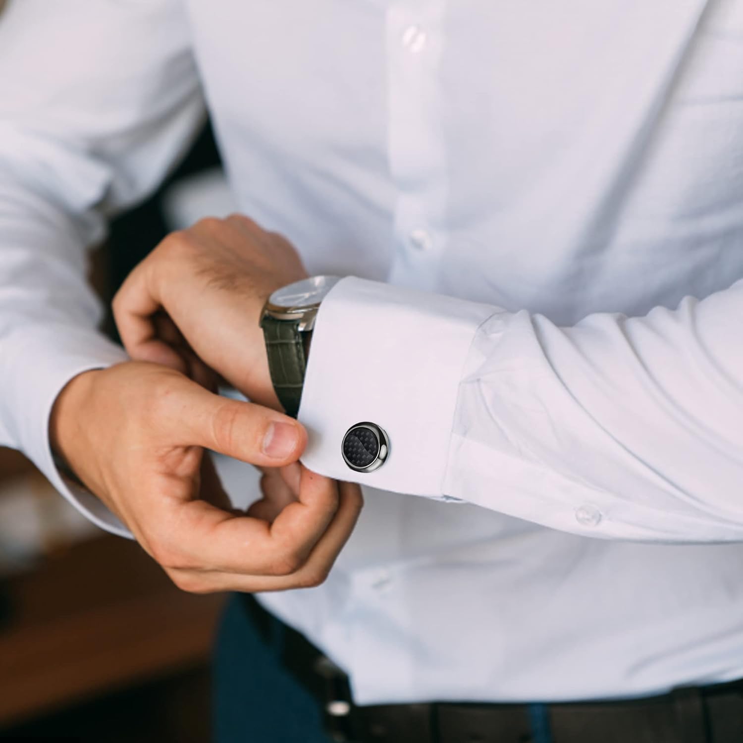 Miniatura 3 de Jstyle Juego de 8 gemelos de fibra de carbono para hombre y camisa camisas de esmoquin para negocios boda