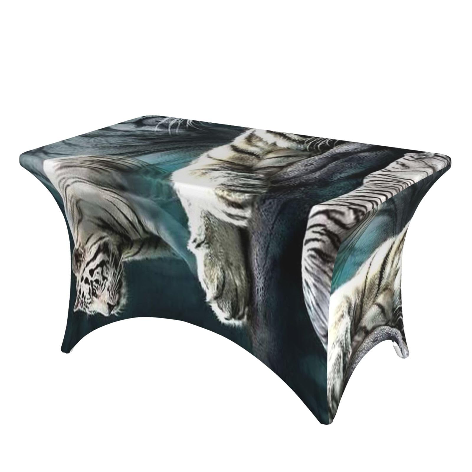 Dcehgew Many White Tigers 4Ft Spandex Rectangular Table Cloth, Printed Fitted Elastic Tablecloths Washable Table Cover For Event, Wedding, Banquet & Party