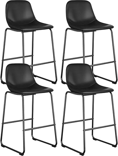 Rfiver Pu Faux Leather Bar Stools Set of 4 Industrial Pub Barstools with Back and Footrest Modern Armless Bar Height Stool Chairs Brown Negro, Rfiver Pu Faux Leather Bar Stools Set of 4 Industrial Pub Barstools with Back and Footrest Modern Armless Bar Height Stool Chairs Brown Negro,