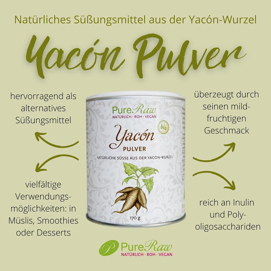 Bio Yacon 3er Set - Yacon Sirup 330g, Yacon Pulver 170g & Yacon Snack 80g PureRaw - reich an Ballasstoffen, frei von Zusatzstoffen, vielfälltig Verwendbar I PureRaw