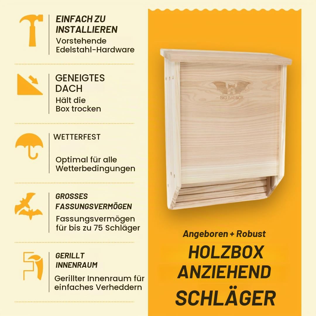 WildYard Fledermauskasten-Kit Groß - 2 Kammern, Zedernholz, bis 75