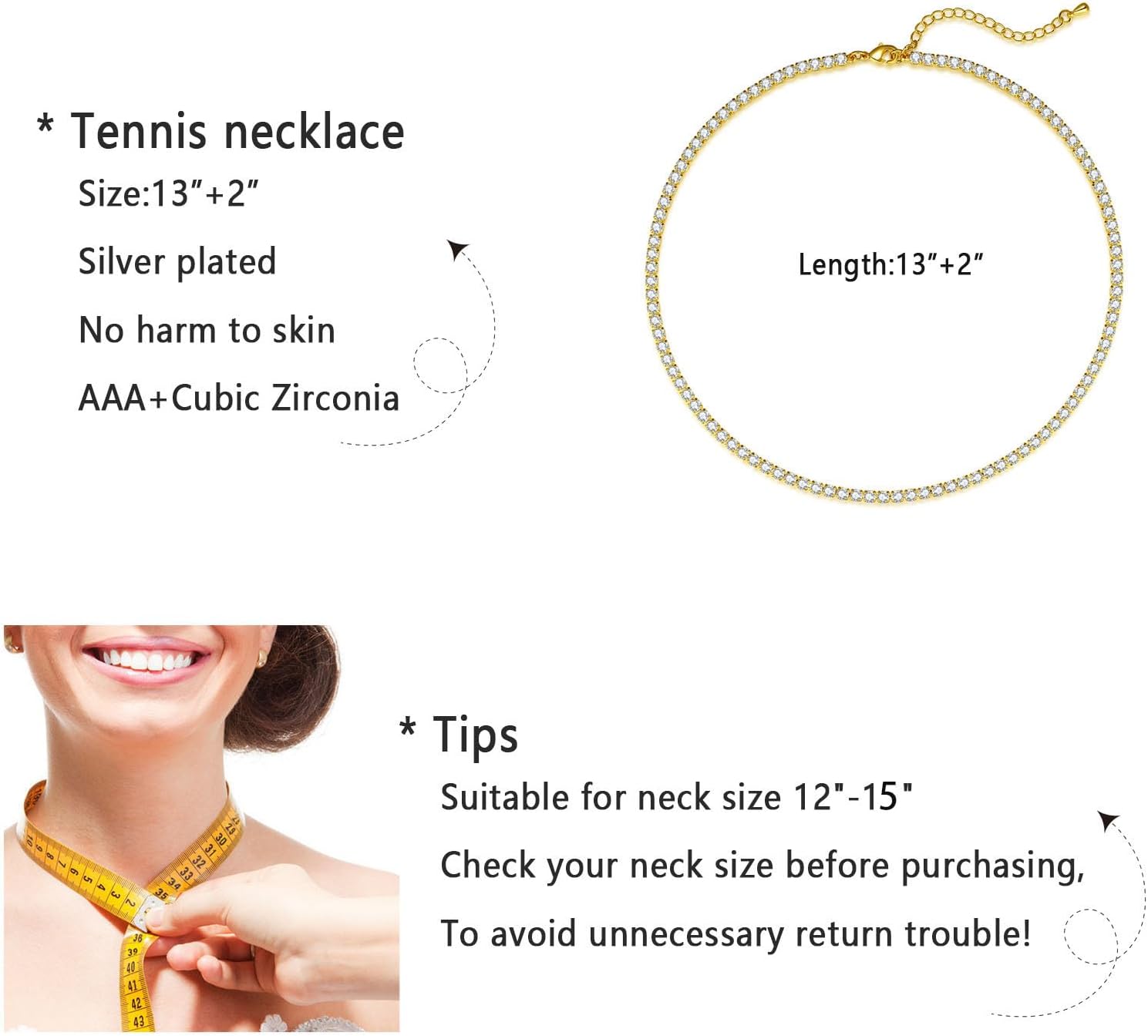 Luxval Tennis Necklace 14K Gold Plated Rhinestone Butterfly Choker Necklaces for women Dainty Zirconia Cut Faux Diamond chain 3mm - Image 5