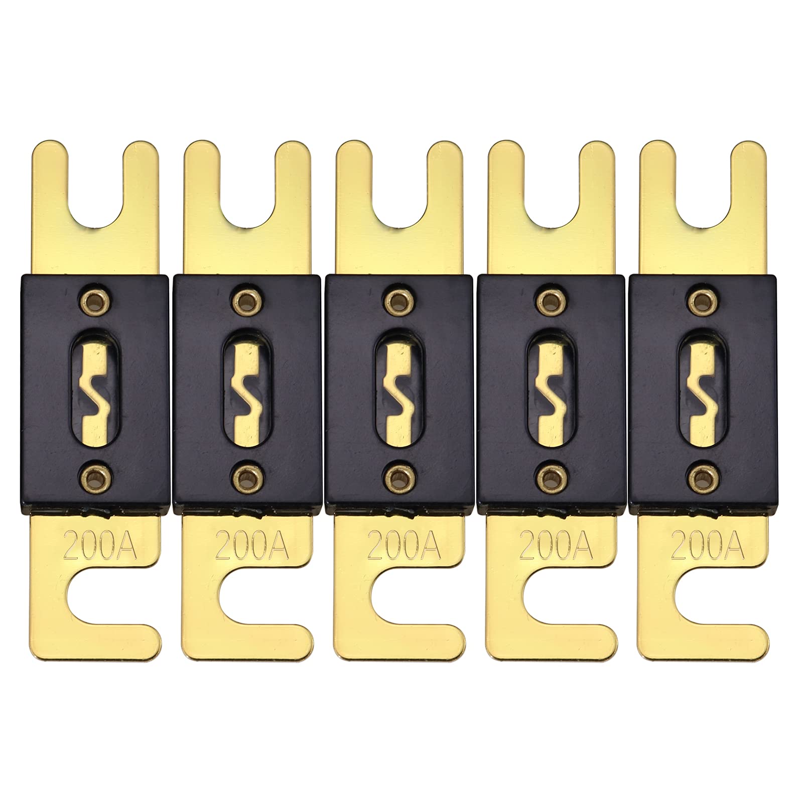 Fusible ANL de 200 A, chapado en oro, fusible ANL de 200 amperios, utilizado para inversores y audio de coche y otras aplicaciones de alta corriente, paquete de 5