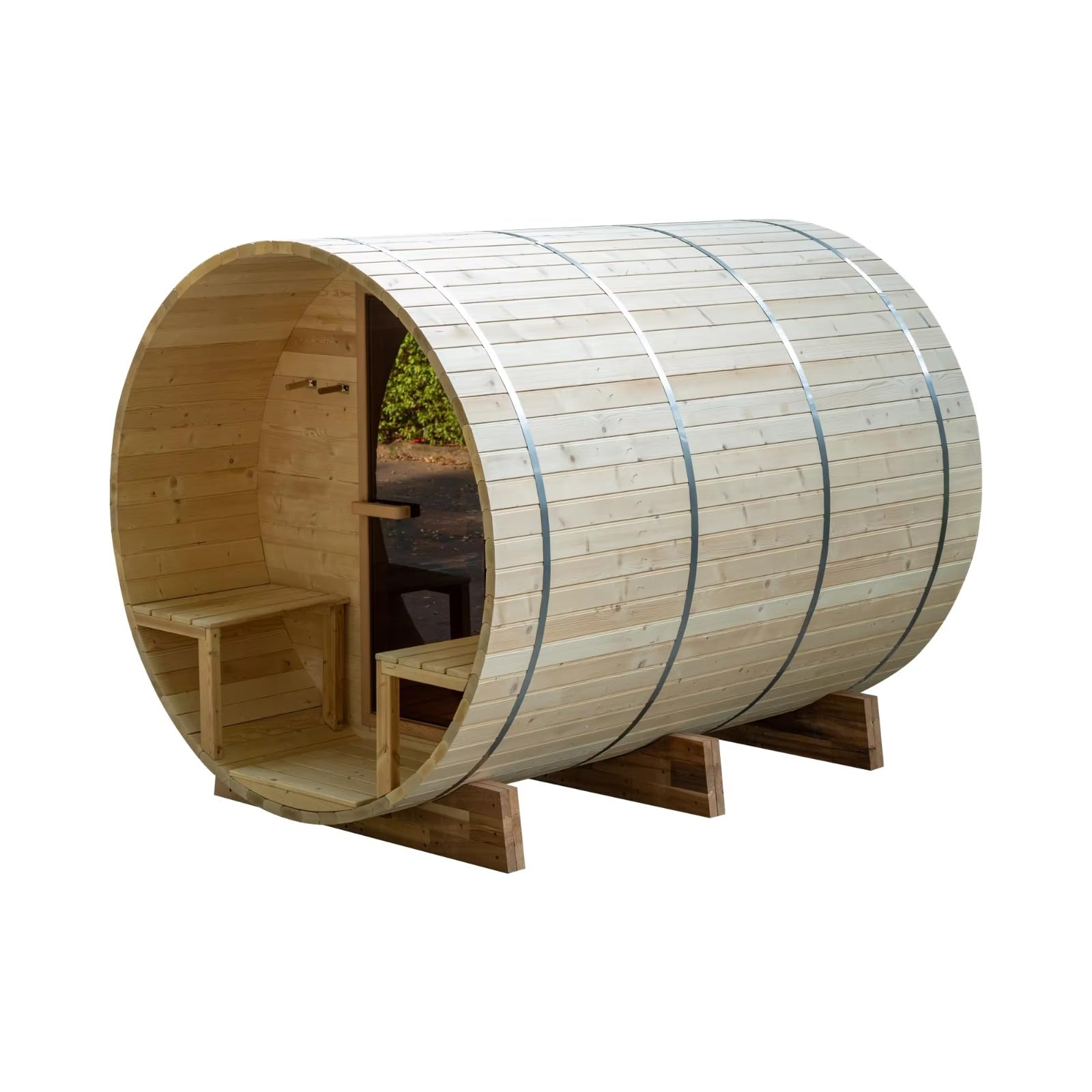 Sala sauna a infrarossi lontani con pannelli riscaldanti, porta in vetro temperato, sistema di controllo digitale per spa domestica e relax benessere