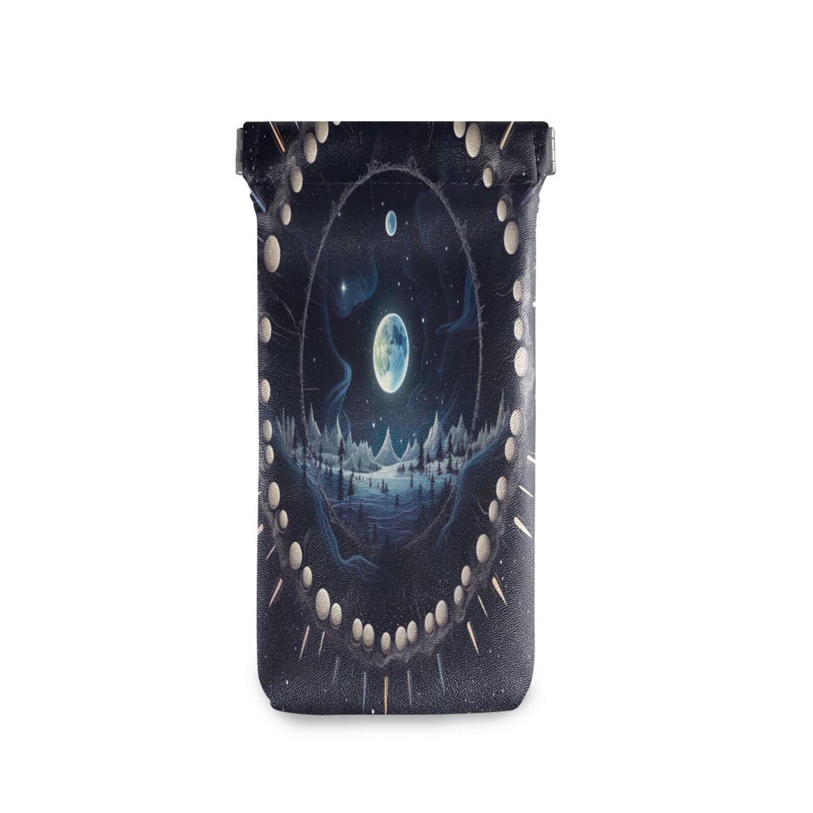 FLildon Sun and Moon Eyeglasses Pouch Squeeze Top Sunglasses Case Soft PU Leather Eyeglass Bag for Men Women