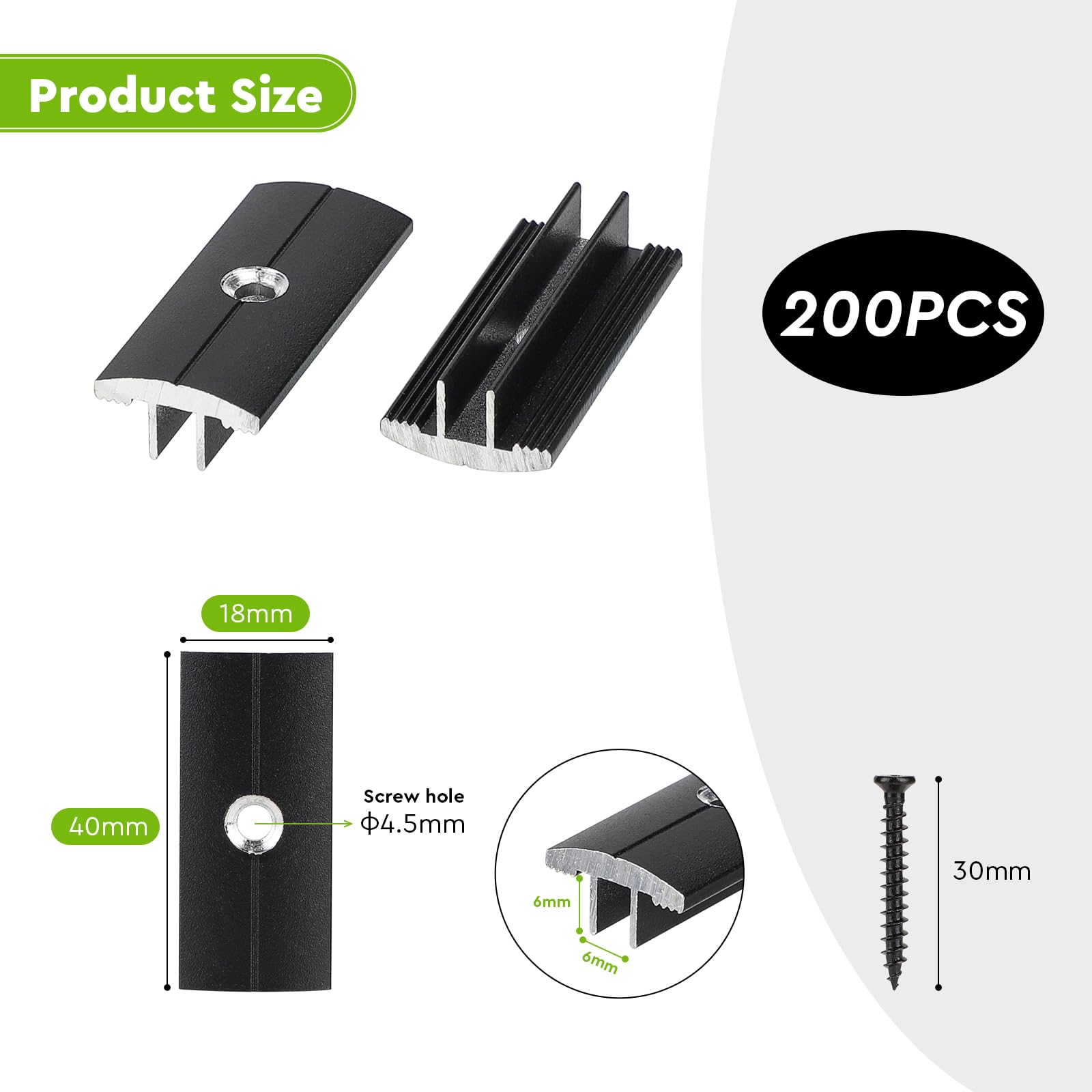 200 Pcs Clips für Holzböden aus Kunststoff Aluminiumlegierung T-Clips für Terrassendielen 6 mm Spaltabstand Versteckte Abstandhalter mit 200 Schrauben für WPC/BPC Dielen Verbunddielen Schwarz