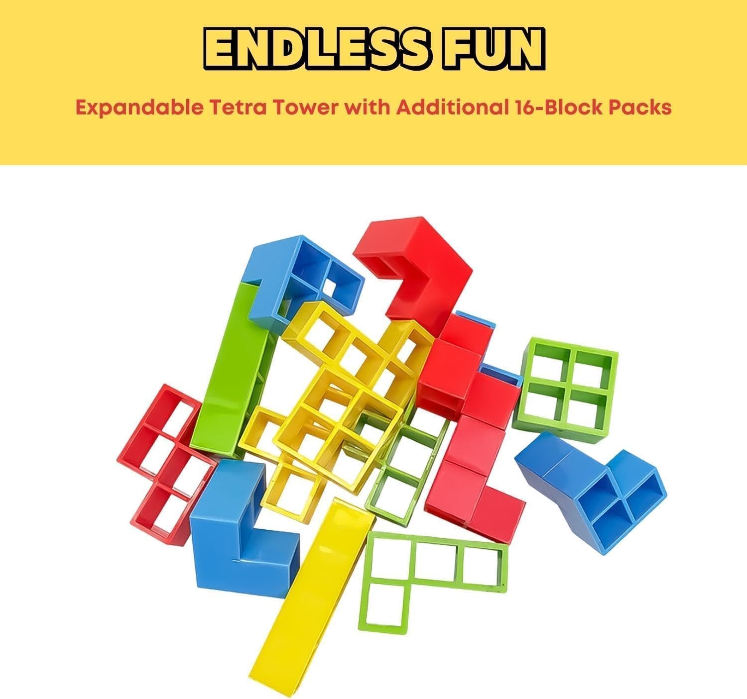 FERIO 16 PCs Tetra Tower Game, Tower Building Game, Truz Swinging Tetra Tower Balance Stacking Building Balance Blocks Colorful Building Blocks for Kids 5+ Years and Adults Party Games (16 Pcs) 4