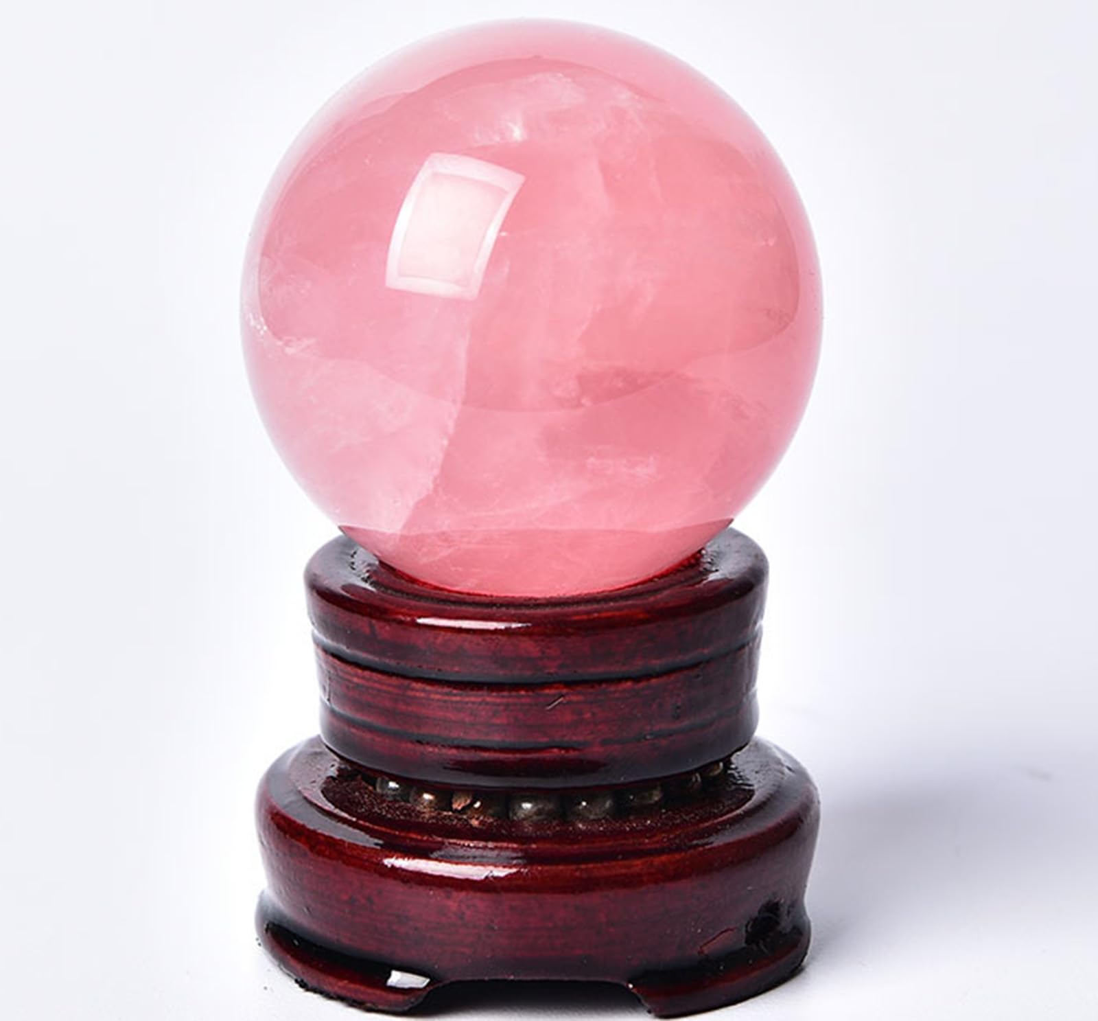 FOPURE Decorative Sphere Rose Quartz Crystal Ball with Stand Beautiful Stone Sculpture Figurine for Divination Tabletop Decor,50mm/1.96in