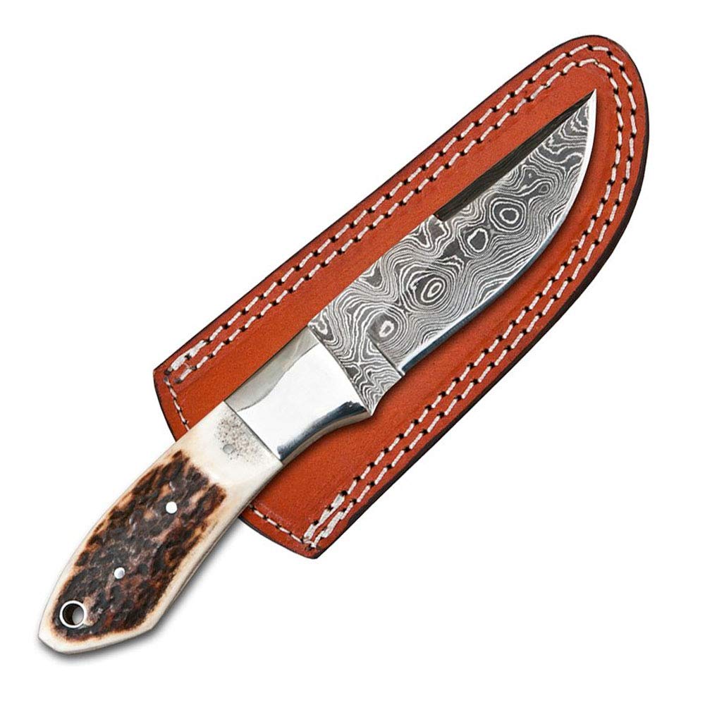 Damascus Clip Point Hunter Knife & Sheath
