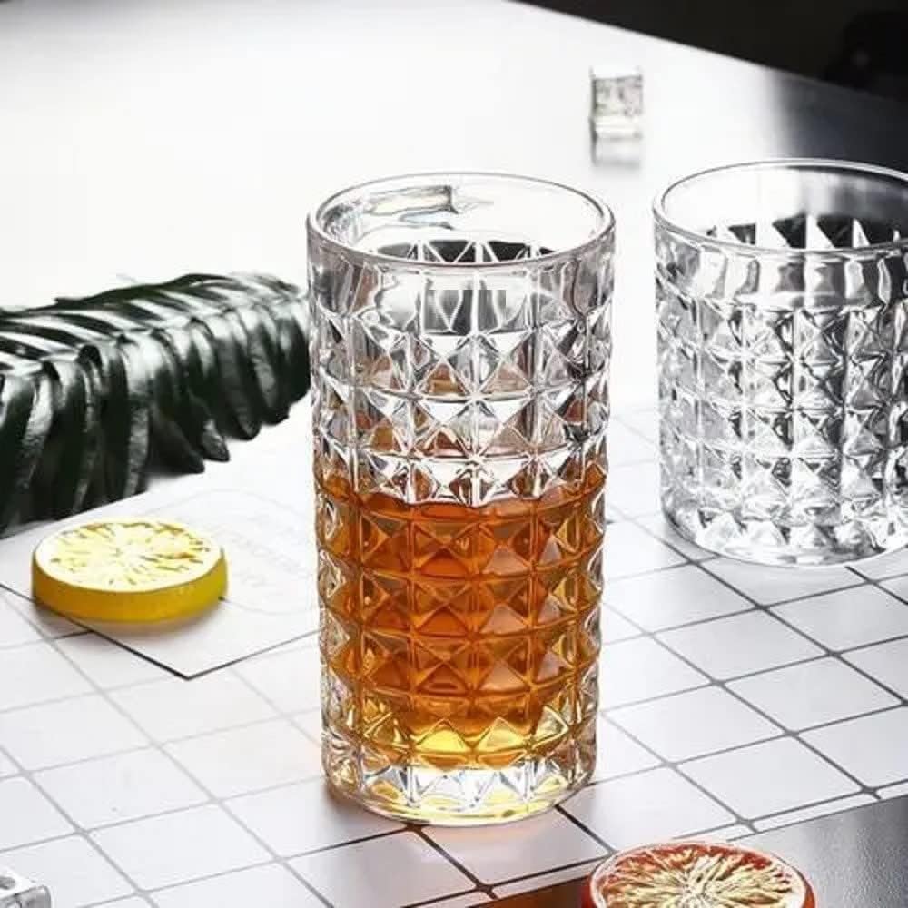 VILON Italian Premium Juice and Water Glasses Set of 6 Transparent, 300ml, Drinking Water Glasses Stylish and Crystal Square Highball Glasses for Water, Juice and Cocktails (Diamond Glass 300ML) 3