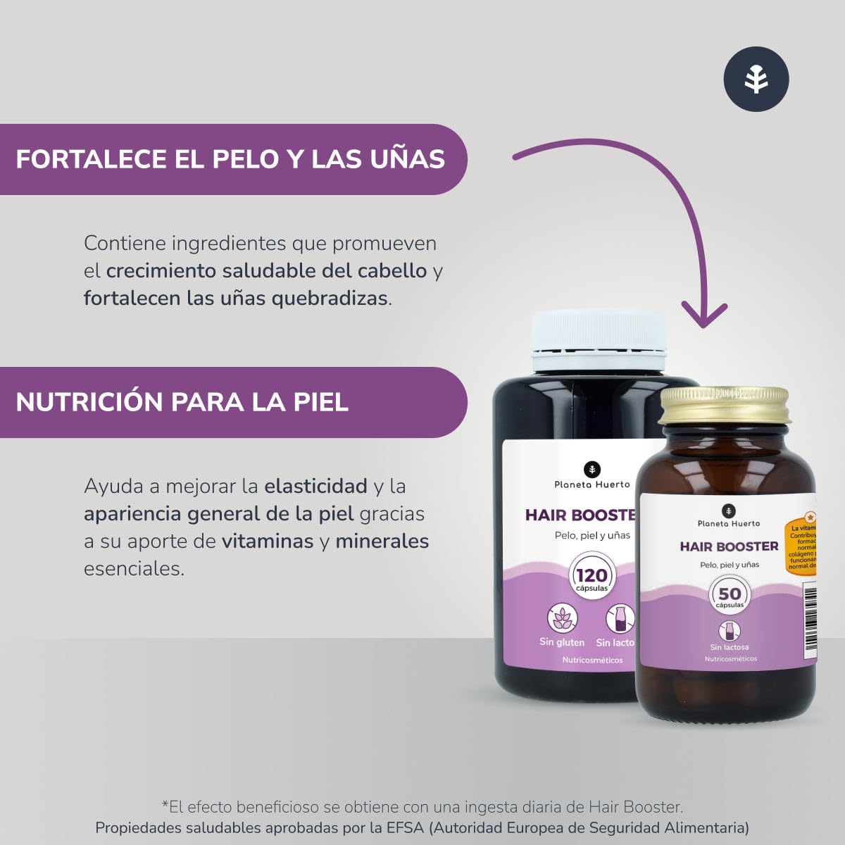 PLANETA HUERTO | Pack 2x Hair Booster Pelo, Piel y Uñas 120 Cápsulas - Vitaminas y Minerales para Fortalecer Cabello, Piel y Uñas | Reducción de la Caída