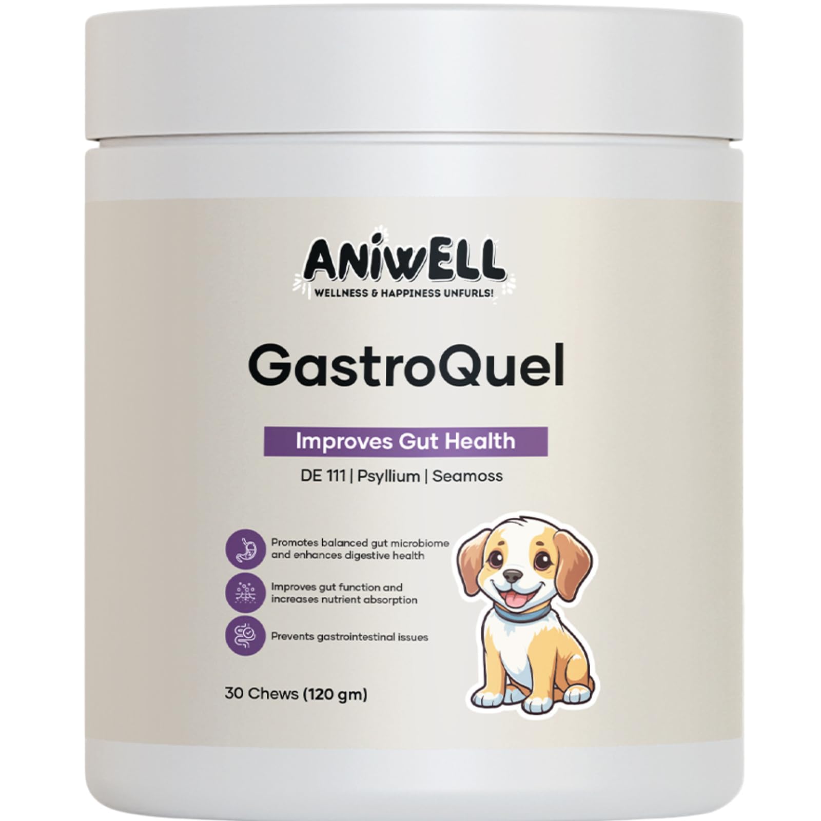 Aniwell GastroQuel – Probiotics for Dogs Digestive Support, Gut Health & Bowel Care Dog Probiotic Chews Dog Vitamins and Supplements Pack of 3